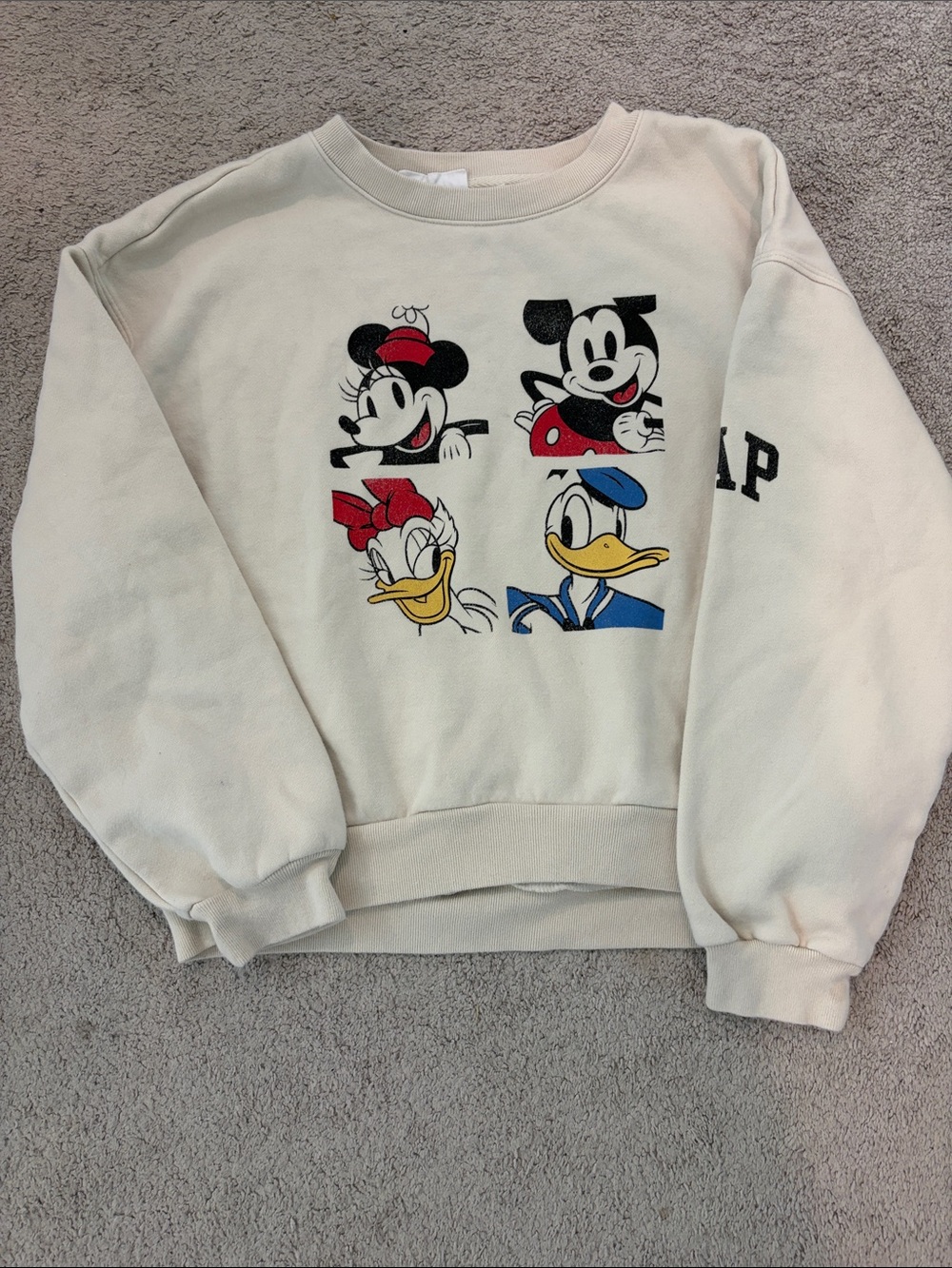 GAP Cream Disney Character Crew Sweatshirt with Mickey & Friends